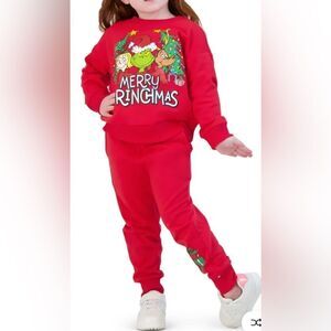 NWOT Dr Seuss Toddler Girls Red Merry Grinchmas Sweatshirt/Sweatpants - Size 2T